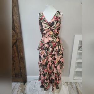 Sam Edelman Tropical print flamingo tiered dress NWT size 6 pink